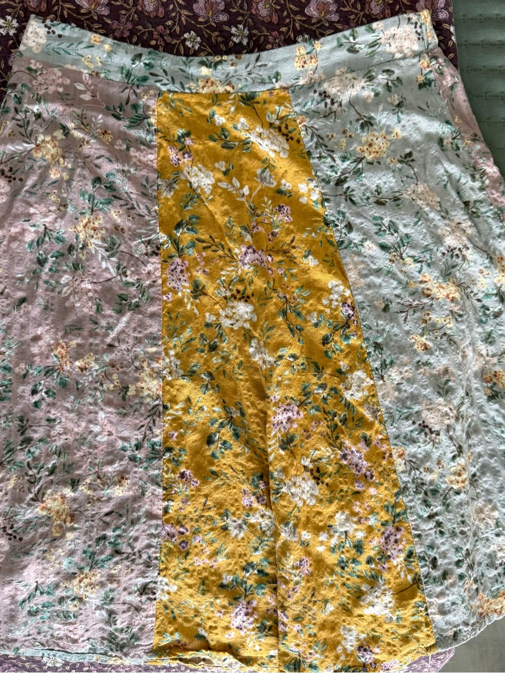 Natural Life Floral Patchwork Midi Skirt in Mustard, Lavender & Mint